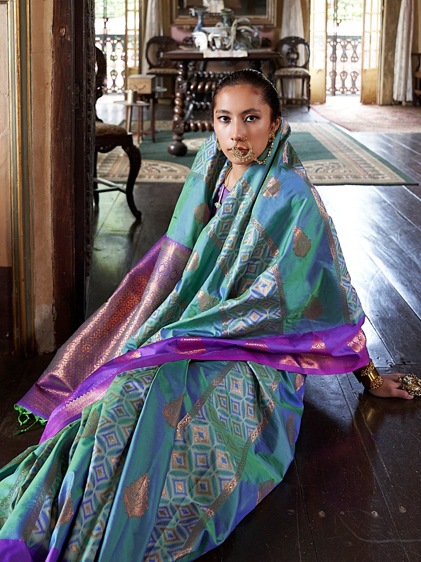 Purple Banarasi Pure Silk Woven Saree