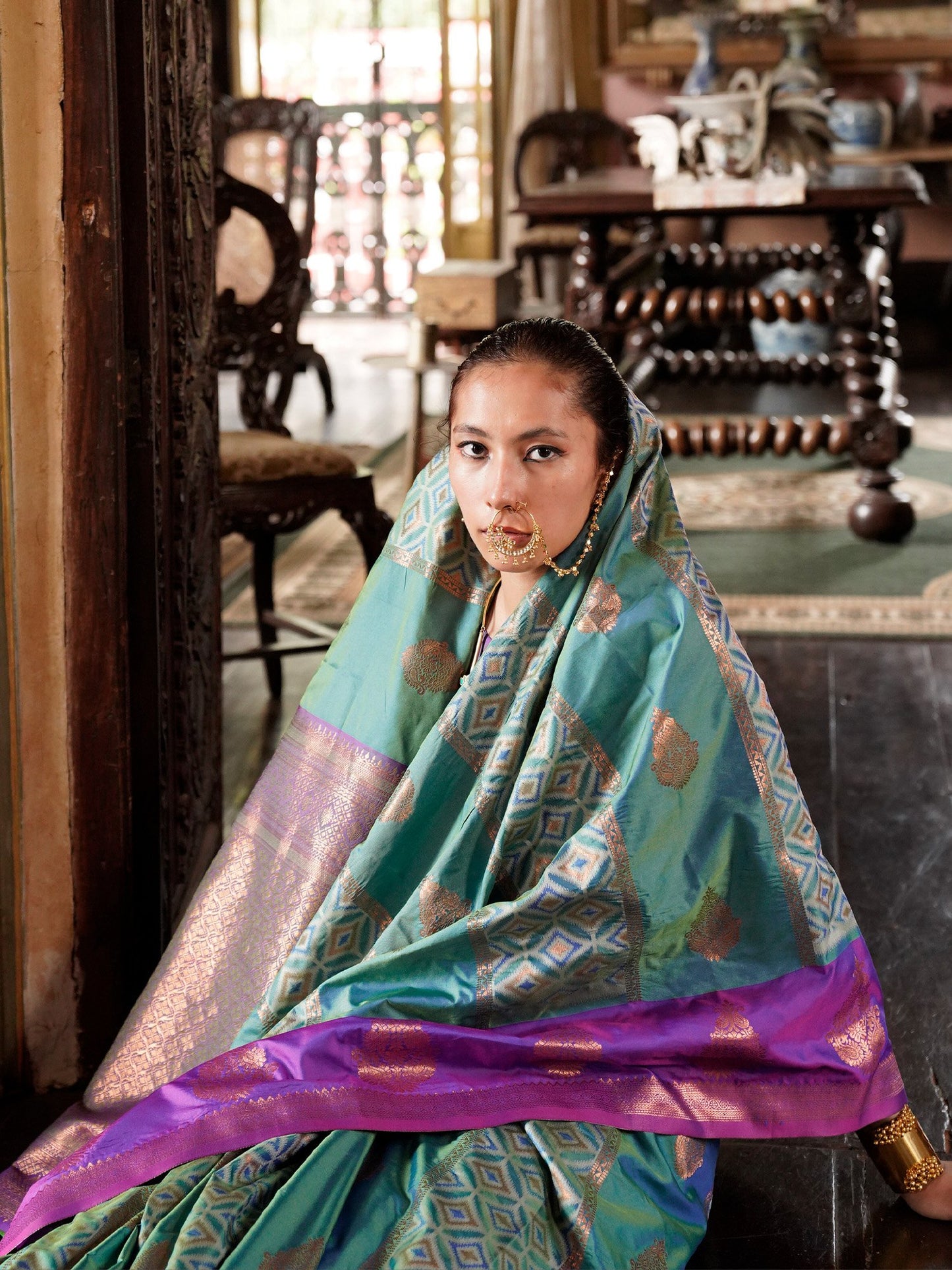 Purple Banarasi Pure Silk Woven Saree