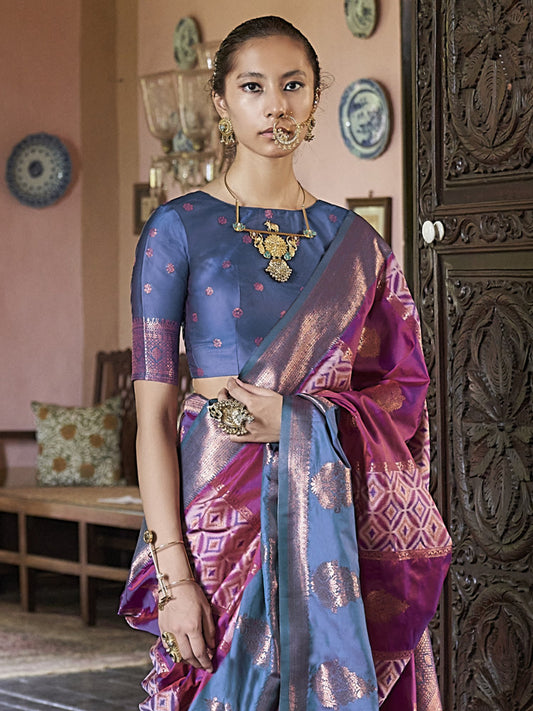 Purple Purple Banarasi Pure Silk Woven Saree