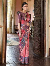 Orange Banarasi Pure Silk Woven Saree - The Dori Store