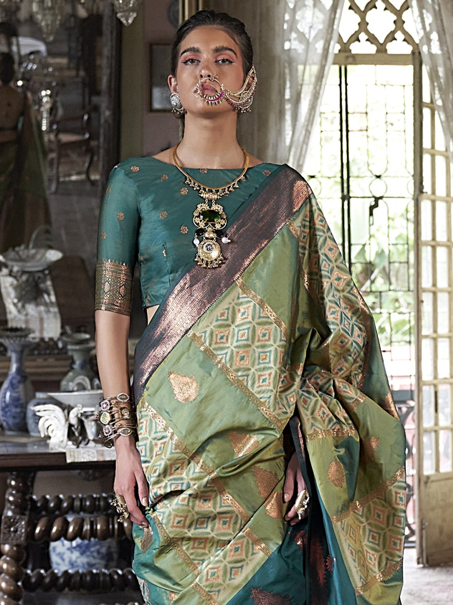 Green Light Banarasi Pure Silk Woven Saree