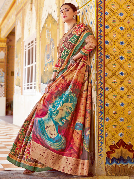 Multicolor Multicolored Banarasi Silk Blend Printed Saree
