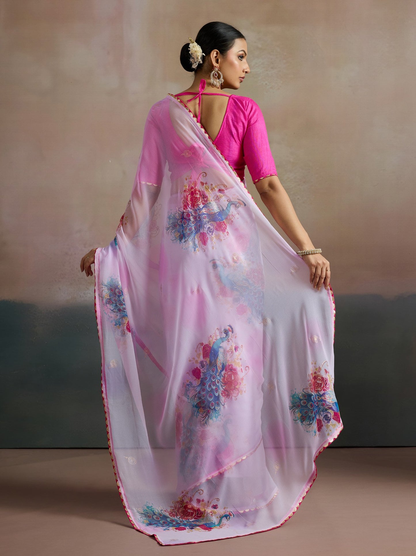 Pink Party Wear Georgette Printed Saree