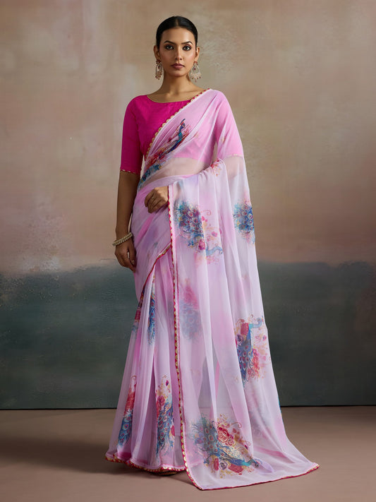 Pink Pink Party Wear Georgette Printed Saree