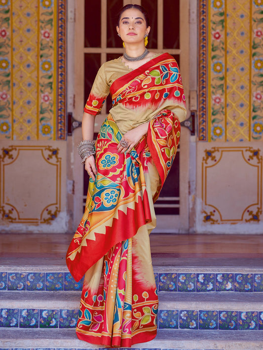 Multicolor Multicolored Banarasi Silk Blend Printed Saree