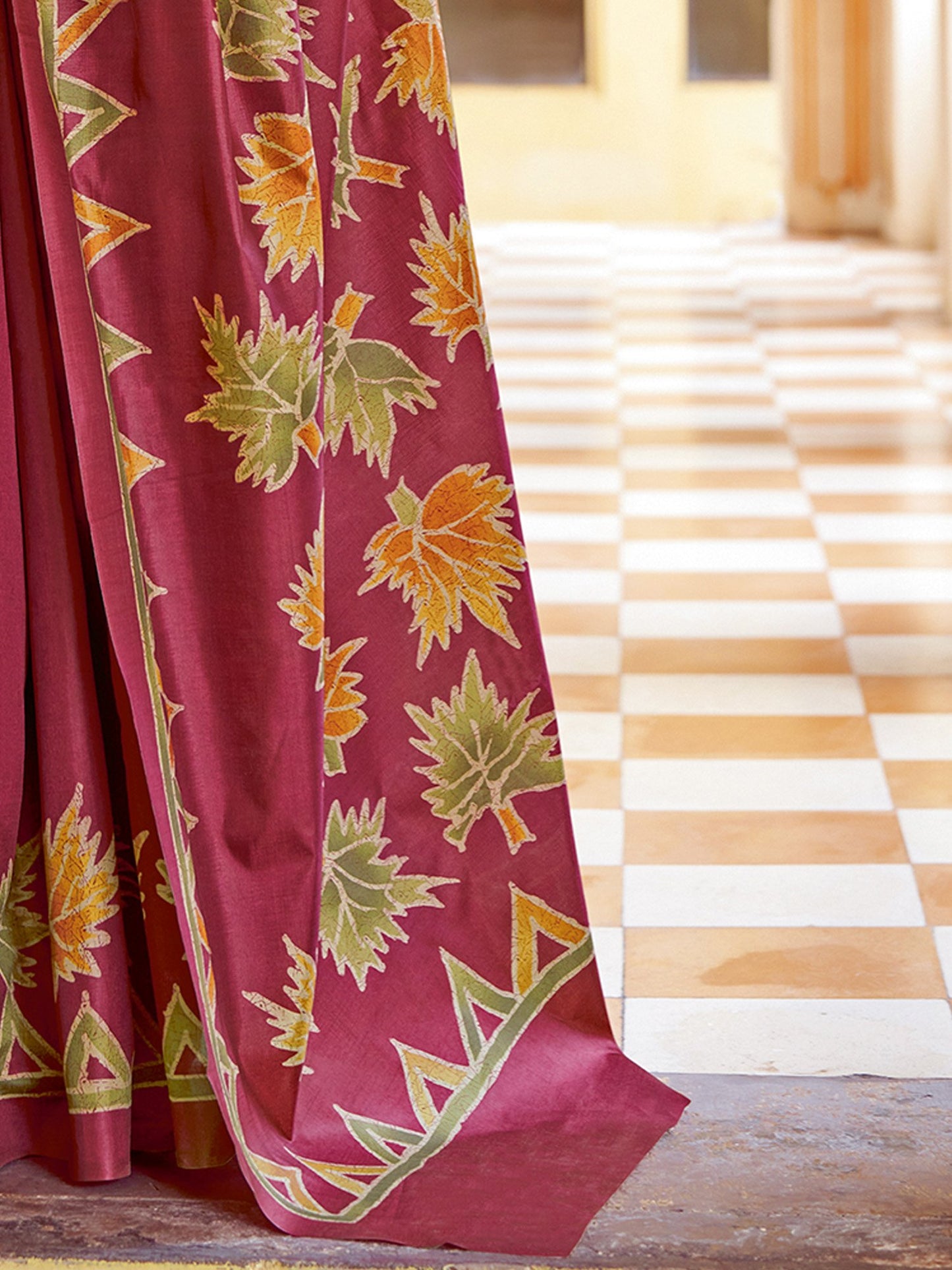 Maroon Banarasi Silk Blend Printed Saree