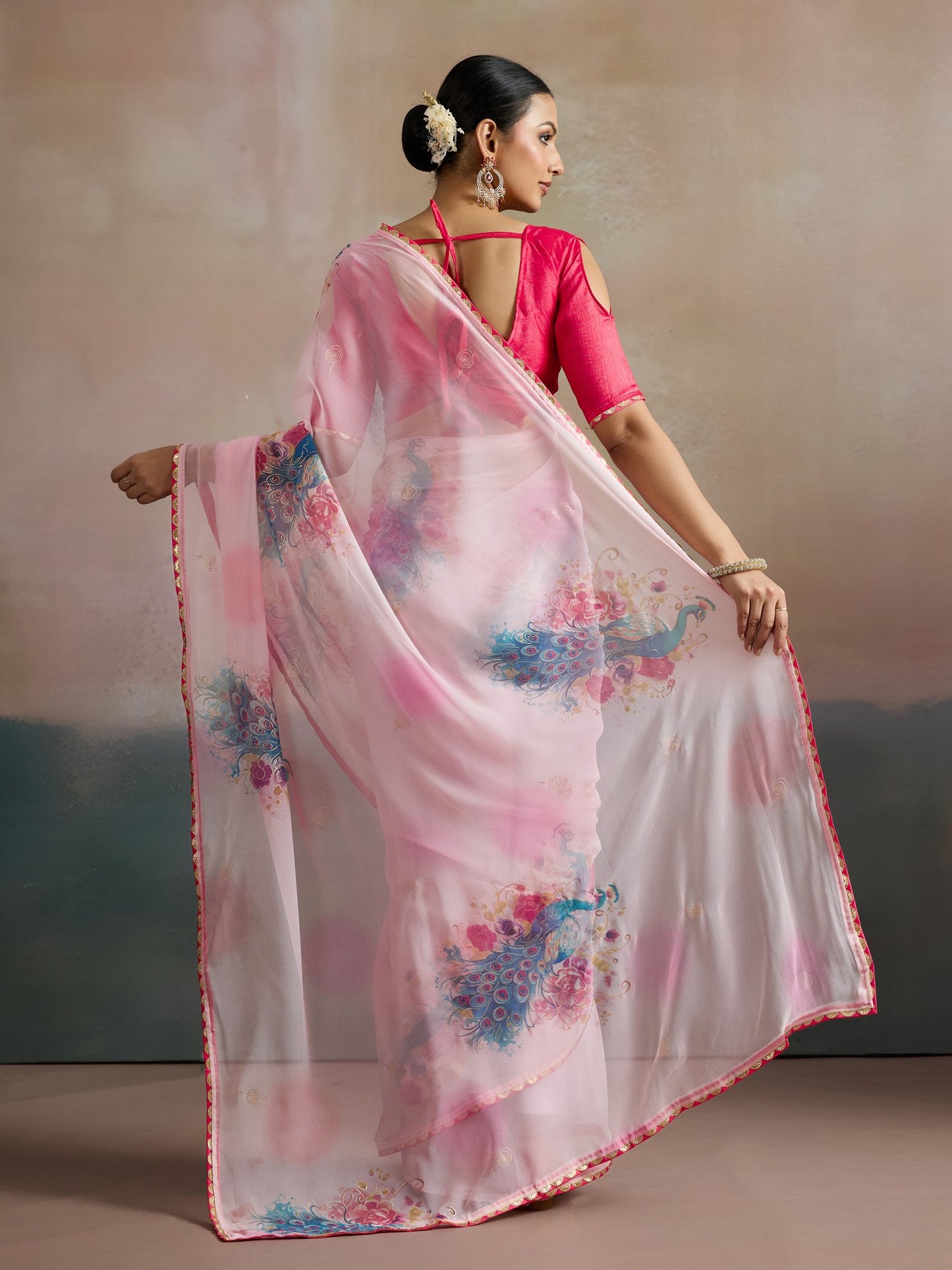 Pink Party Wear Georgette Printed Saree