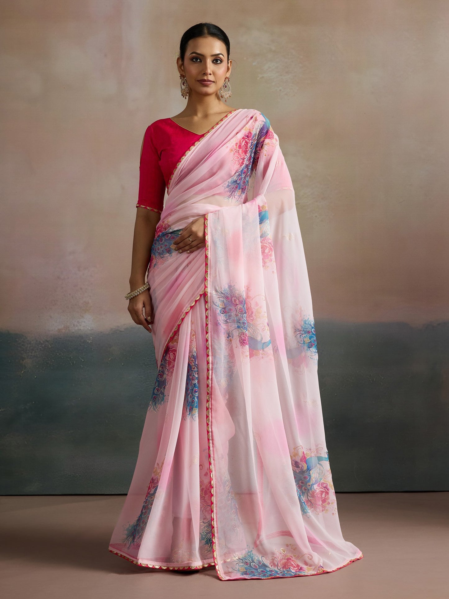 Pink Pink Party Wear Georgette Printed Saree