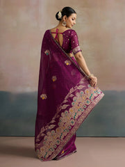 Magenta Uppada Organza Woven Saree - The Dori Store