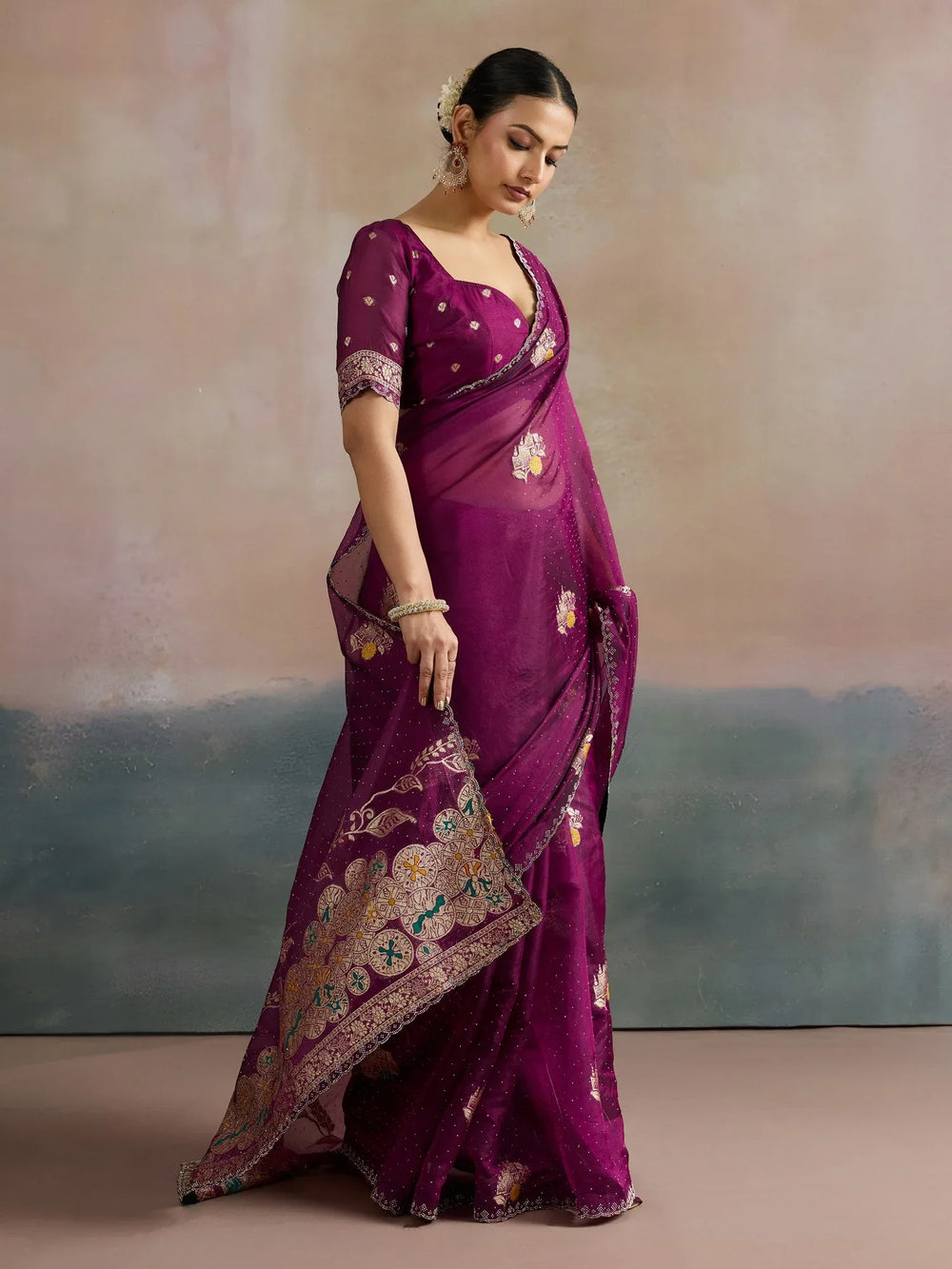 Magenta Uppada Organza Woven Saree - The Dori Store