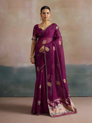 Magenta Uppada Organza Woven Saree - The Dori Store