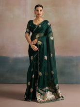 Dark Green Uppada Organza Woven Saree - The Dori Store