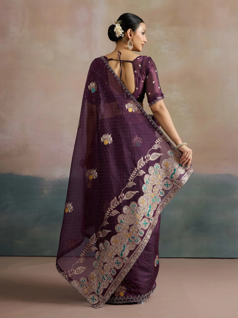 Purple Uppada Organza Woven Saree - The Dori Store