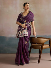 Purple Uppada Organza Woven Saree - The Dori Store