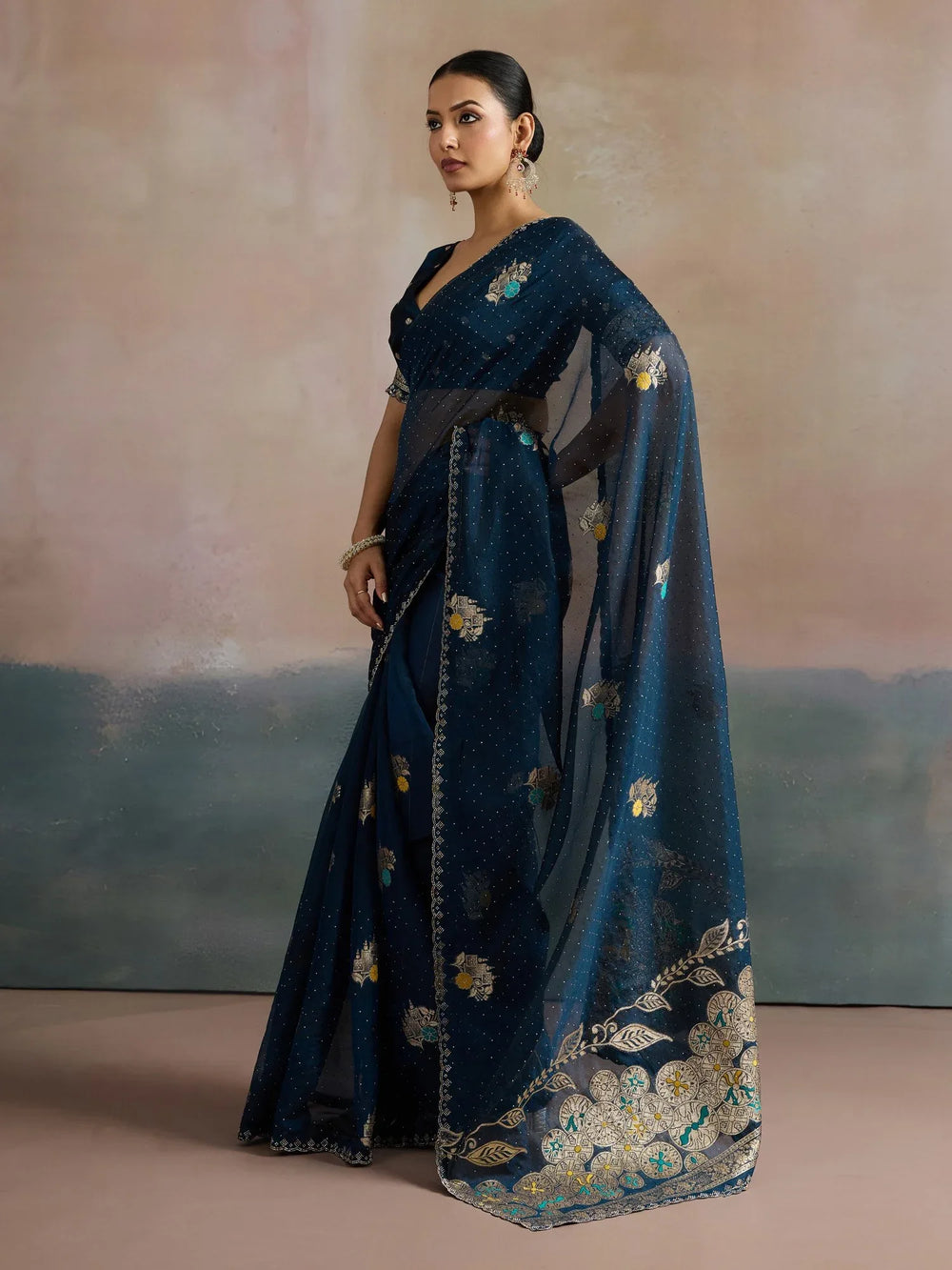 Dark Blue Uppada Organza Woven Saree - The Dori Store