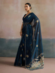 Dark Blue Uppada Organza Woven Saree - The Dori Store