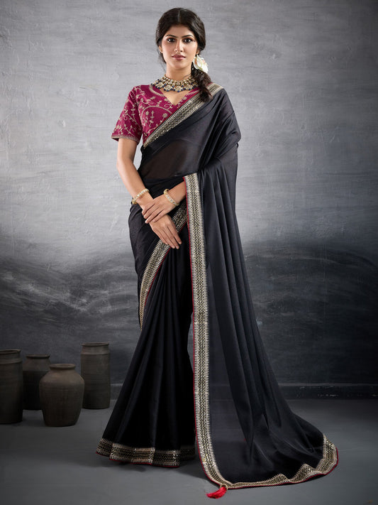 Black Black Party Wear Georgette Embellished Saree