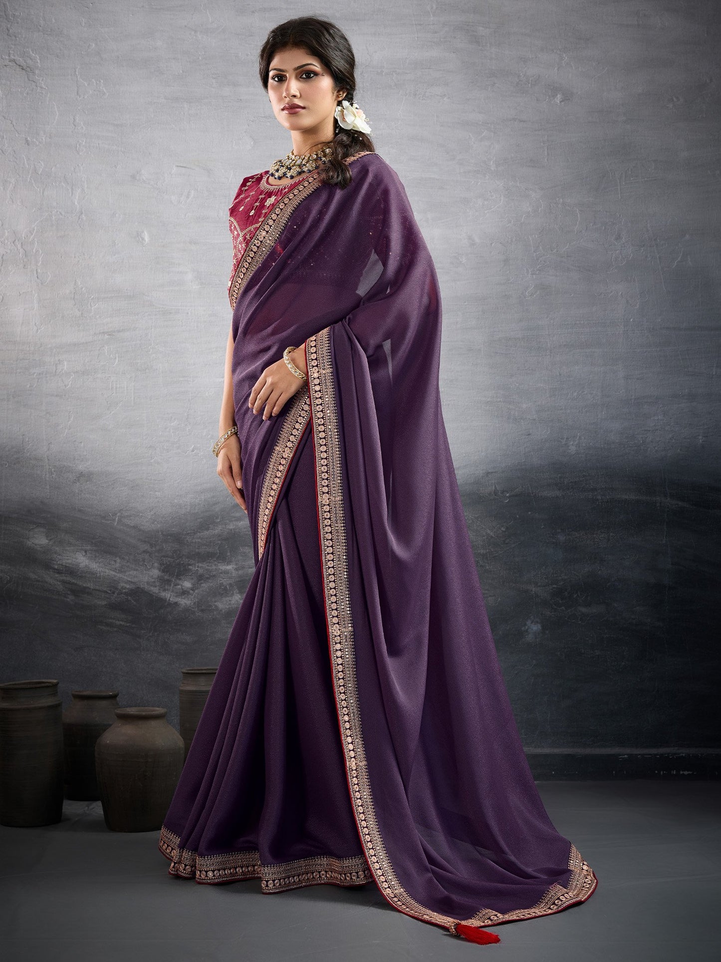 Purple Party Wear Georgette Embellished Saree