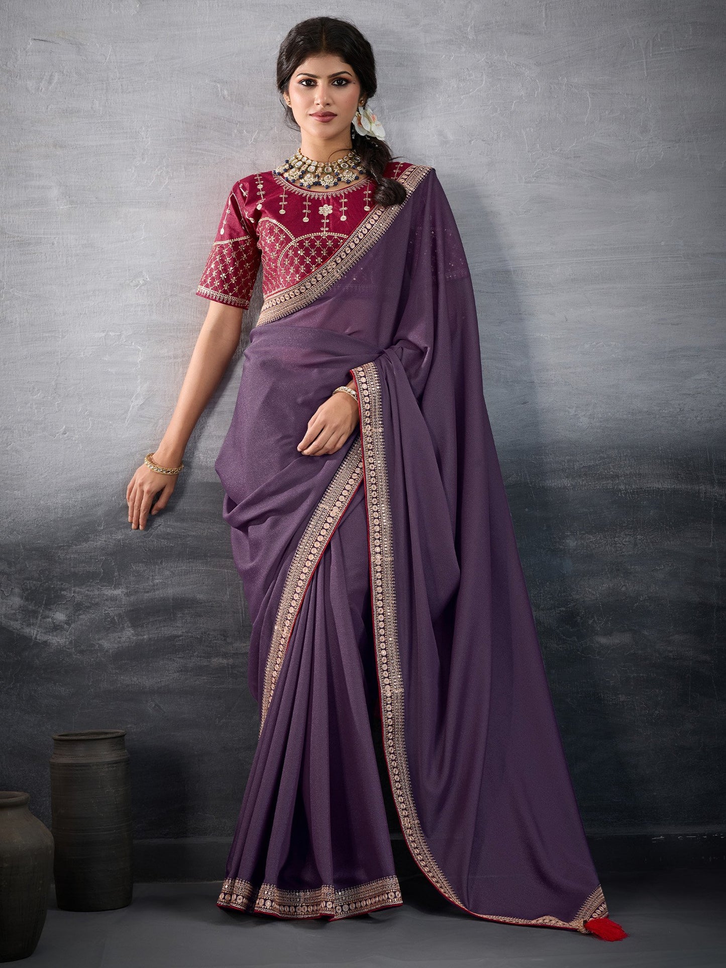 Purple Party Wear Georgette Embellished Saree