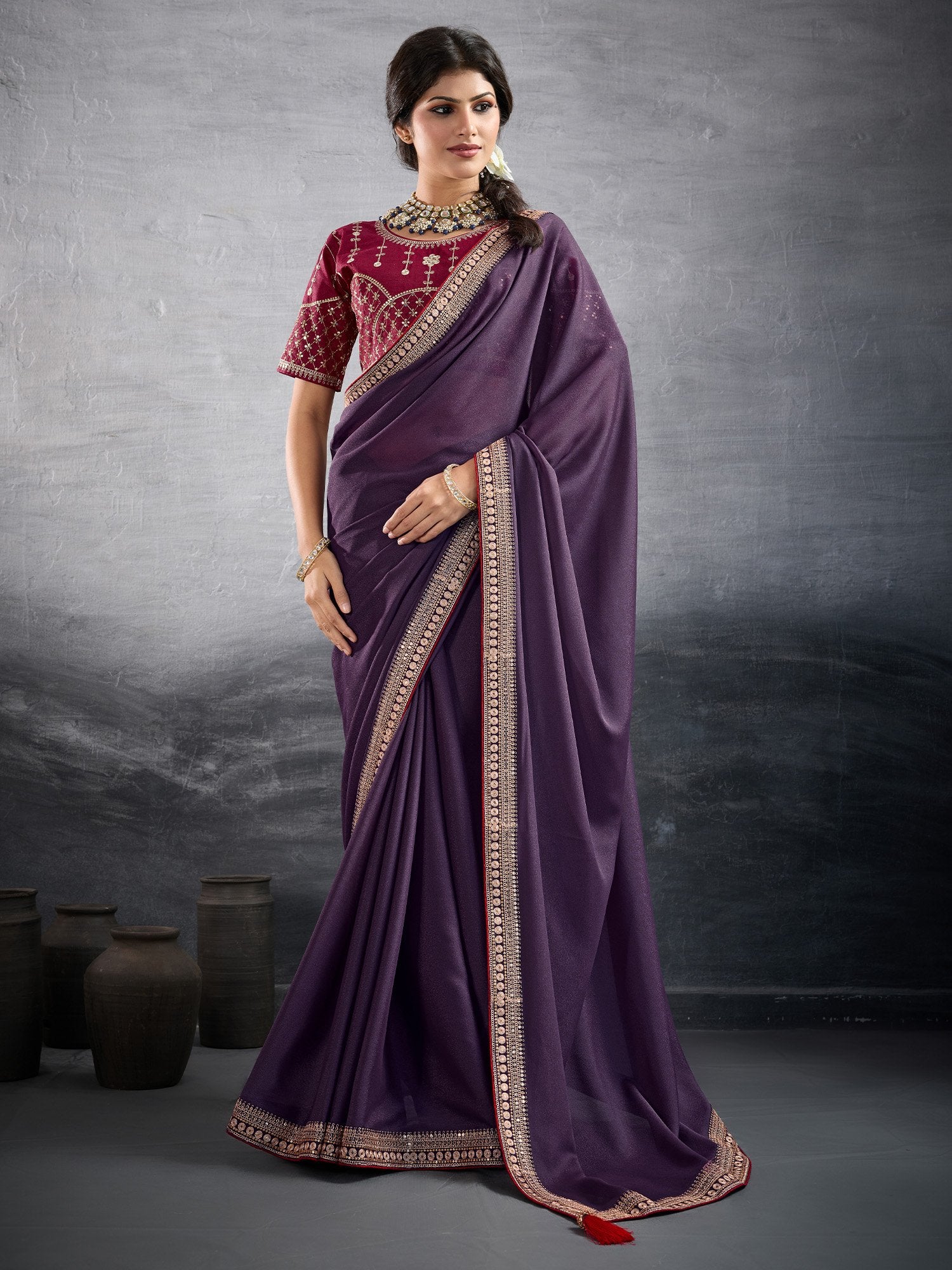 Purple Purple Party Wear Georgette Embellished Saree