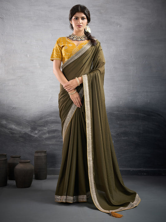 Green Green Party Wear Georgette Embellished Saree