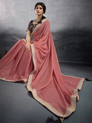 Peach Party Wear Georgette Embellished Saree - The Dori Store