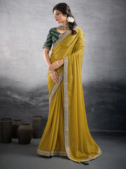 Olive Party Wear Georgette Embellished Saree - The Dori Store