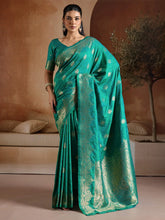 Teal Blue Banarasi Bhagalpuri Silk Woven Saree - The Dori Store