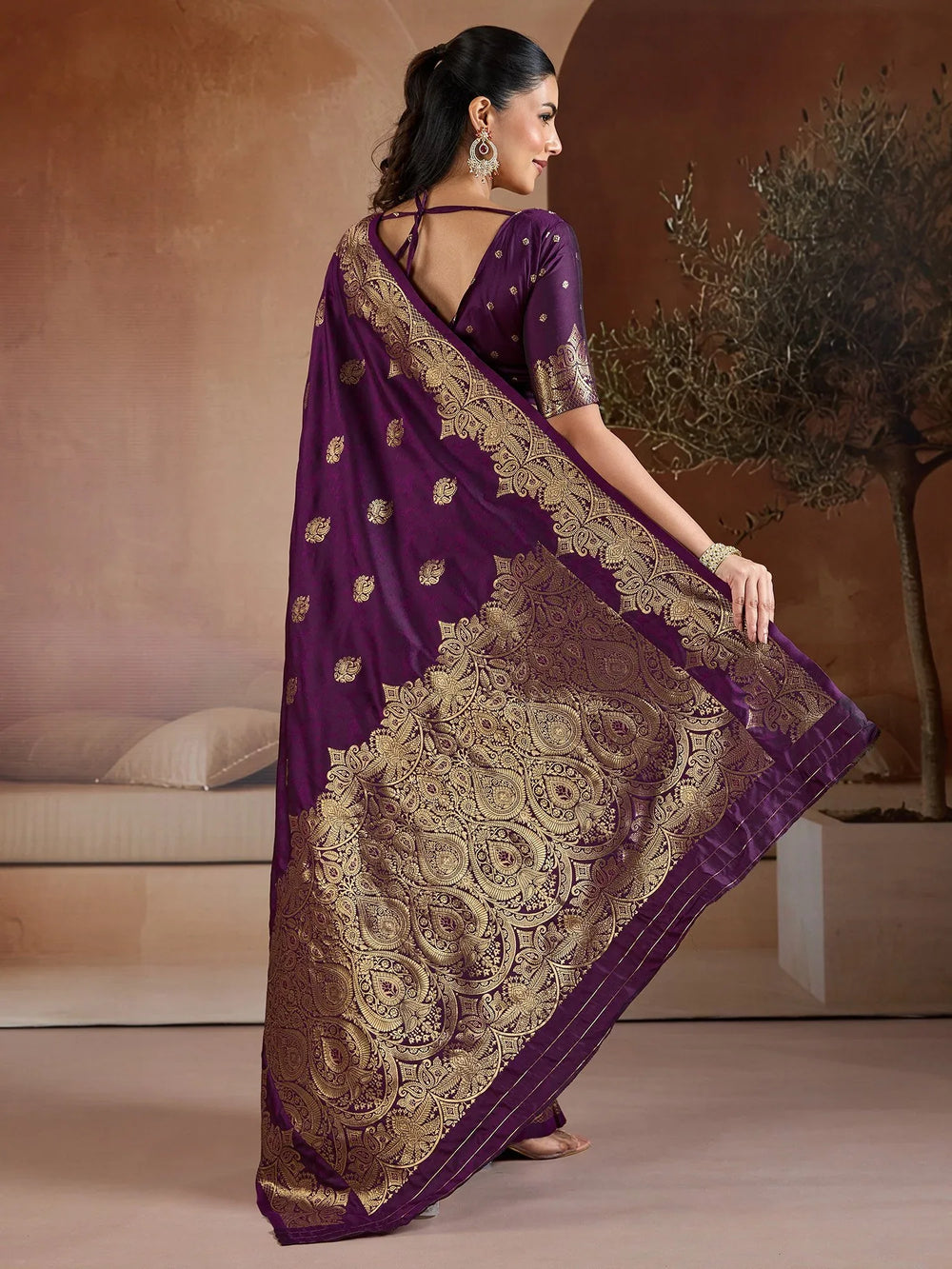 Purple Banarasi Bhagalpuri Silk Woven Saree - The Dori Store