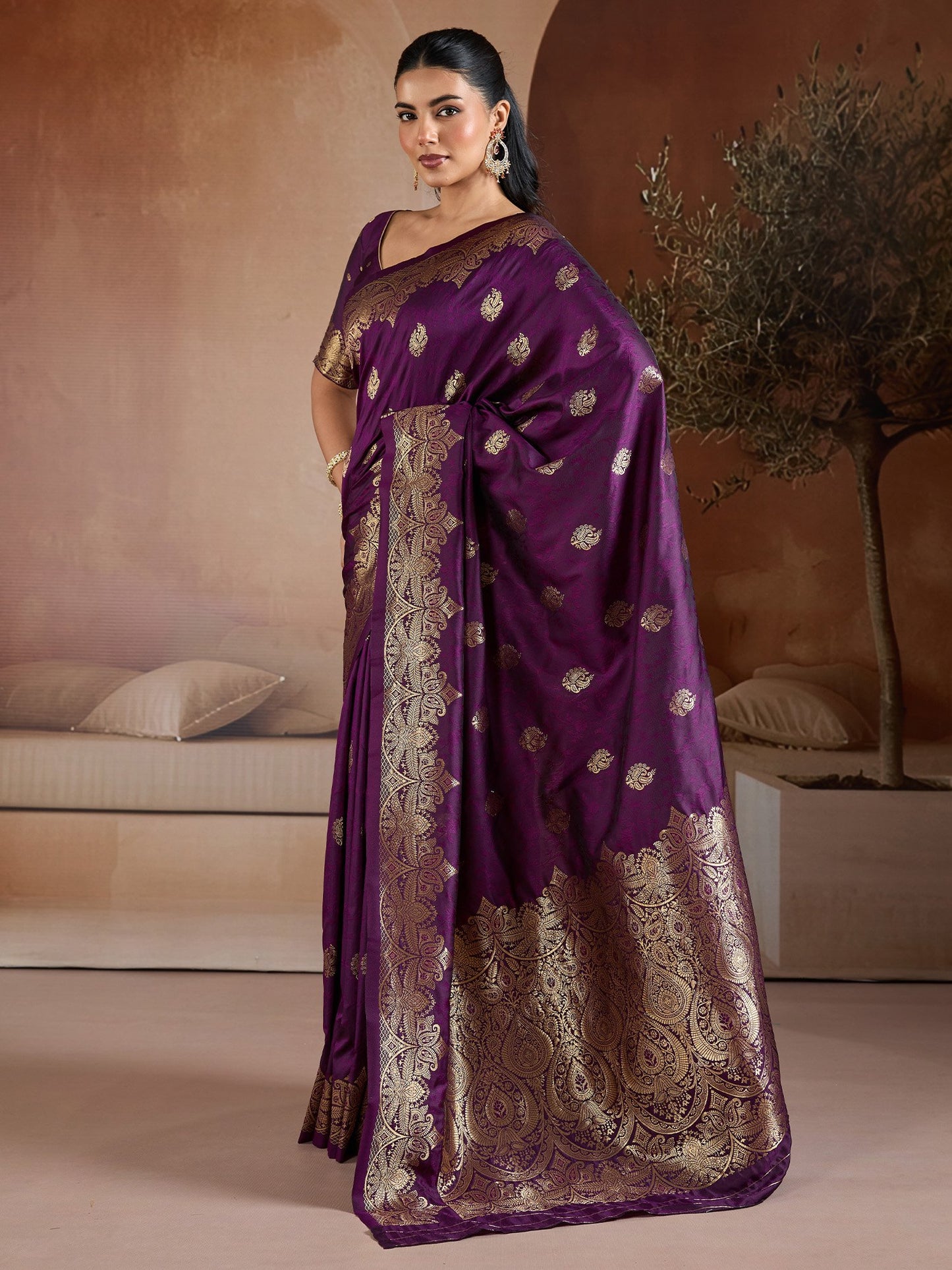 Purple Banarasi Bhagalpuri Silk Woven Saree