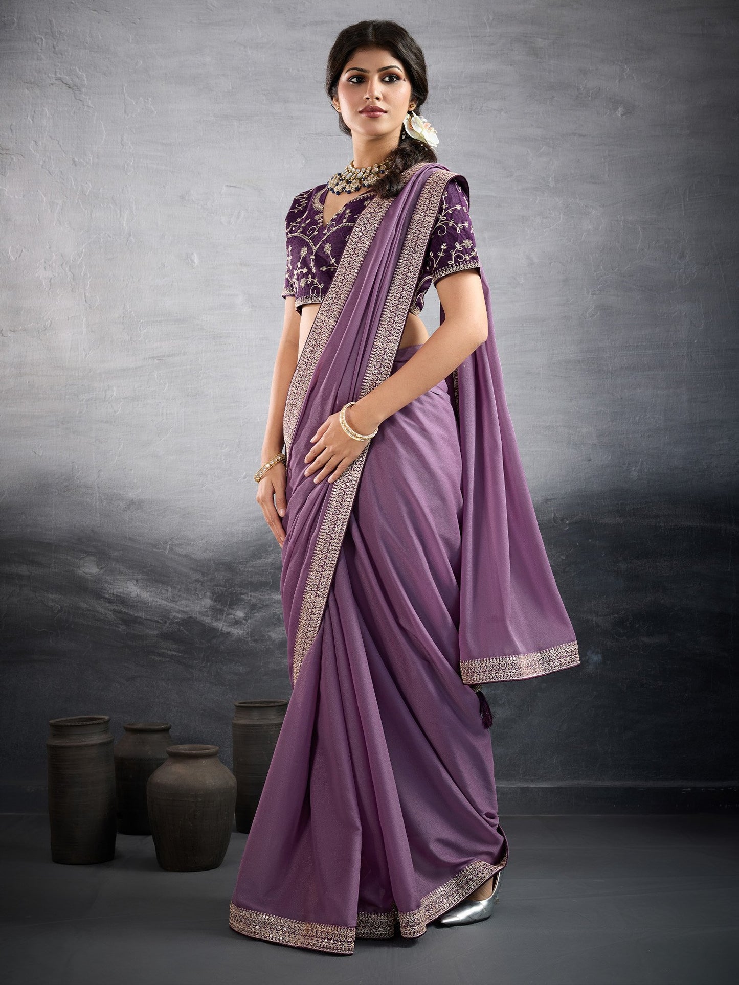 Mauve Party Wear Georgette Embellished Saree