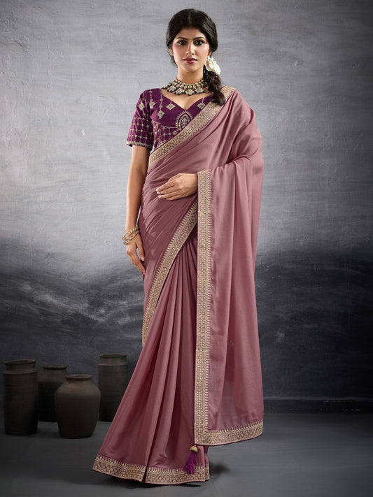Pink Pink Party Wear Georgette Embellished Saree