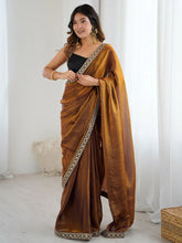 Bronze Party Wear Satin Silk Embellished Saree - The Dori Store