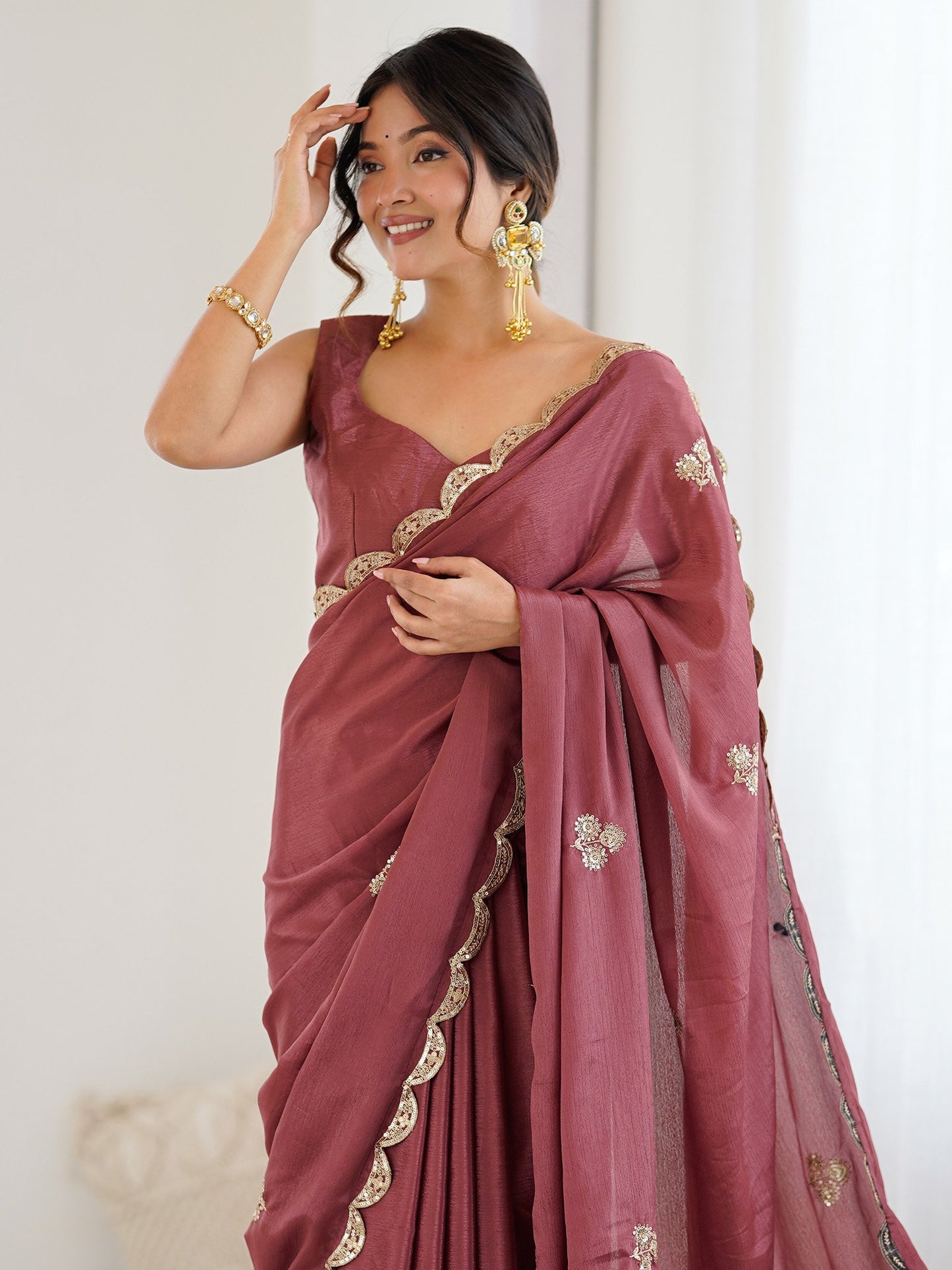 Mauve Party Wear chinnon Embellished Saree