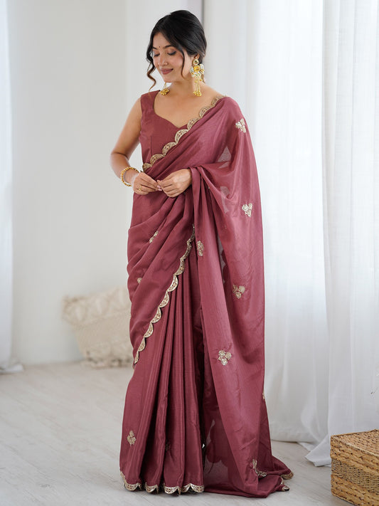 Pink Mauve Party Wear chinnon Embellished Saree