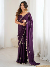 Purple Party Wear chinnon Embellished Saree - The Dori Store