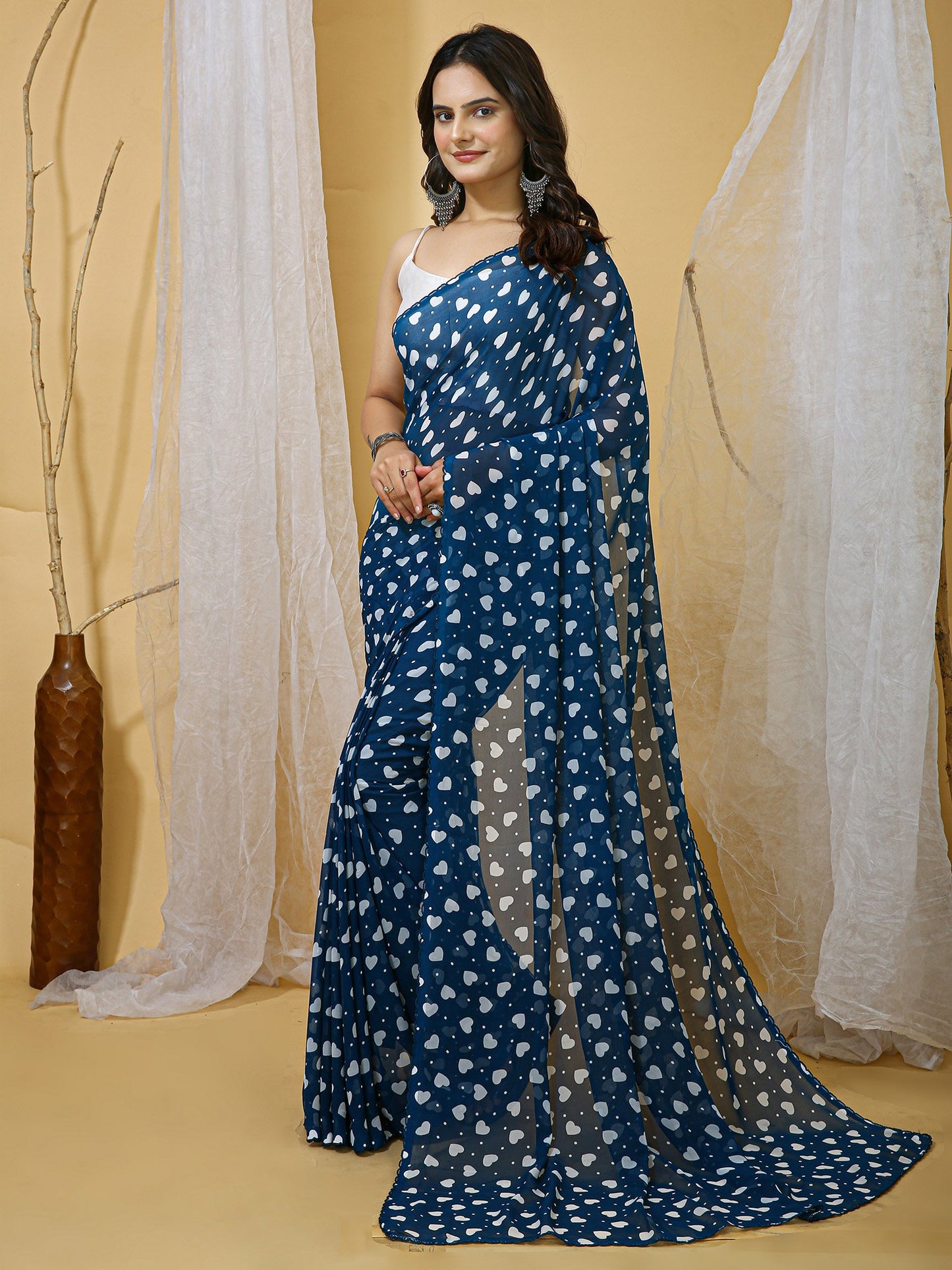 Teal Party Wear Georgette Printed Saree
