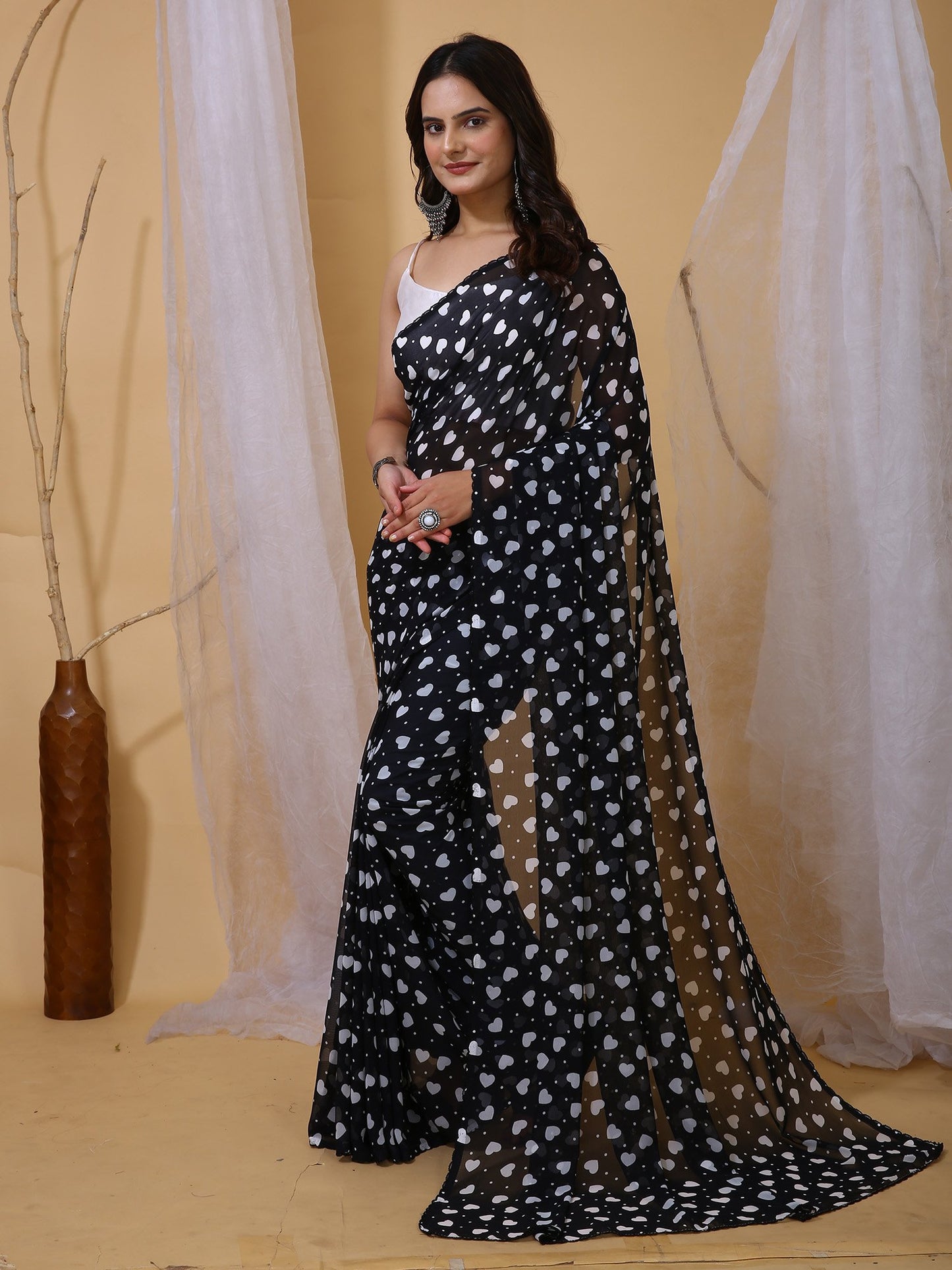 Black Party Wear Georgette Printed Saree