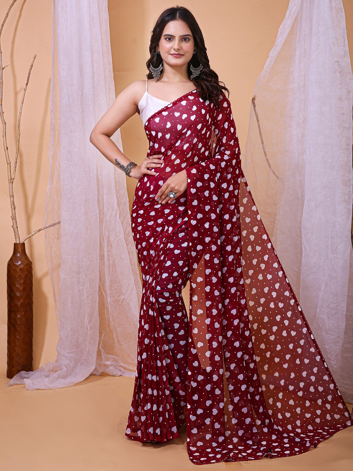 Maroon Maroon Party Wear Georgette Printed Saree