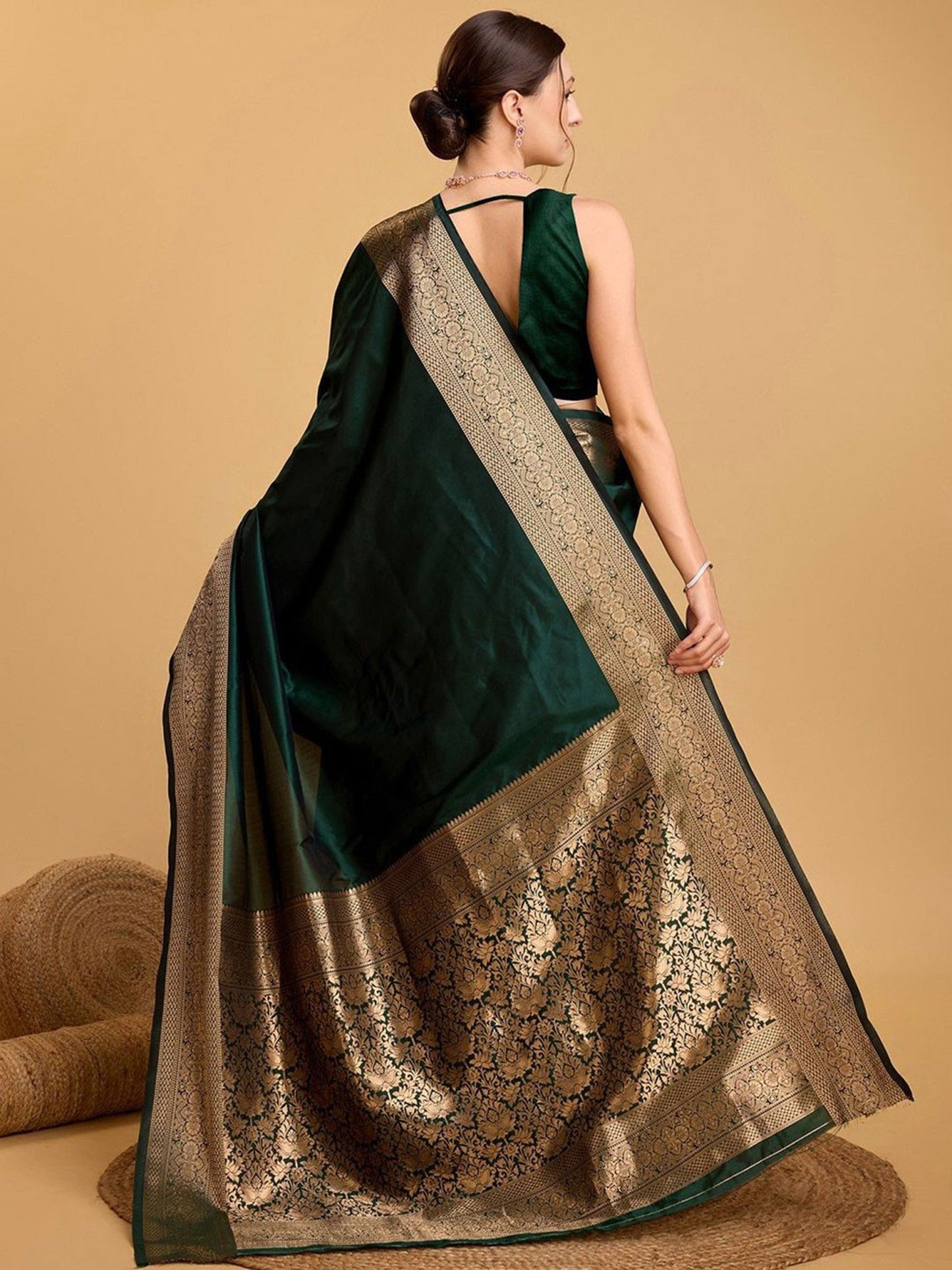 Green Banarasi Soft Silk Woven Saree
