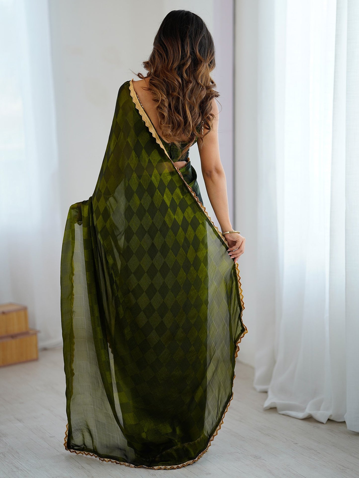 Green Party Wear Chiffon Embellished Saree