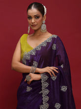 Purple Party Wear Tissue Embellished Saree - The Dori Store