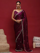 Purple Party Wear Satin Embellished Saree - The Dori Store