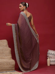 Brown Party Wear Silk Blend Embellished Saree - The Dori Store