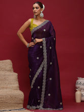 Purple Party Wear Tissue Embellished Saree - The Dori Store