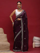 Purple Party Wear Tissue Embellished Saree - The Dori Store
