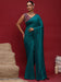 Blue Teal Party Wear Vichitra Silk  Solid Saree