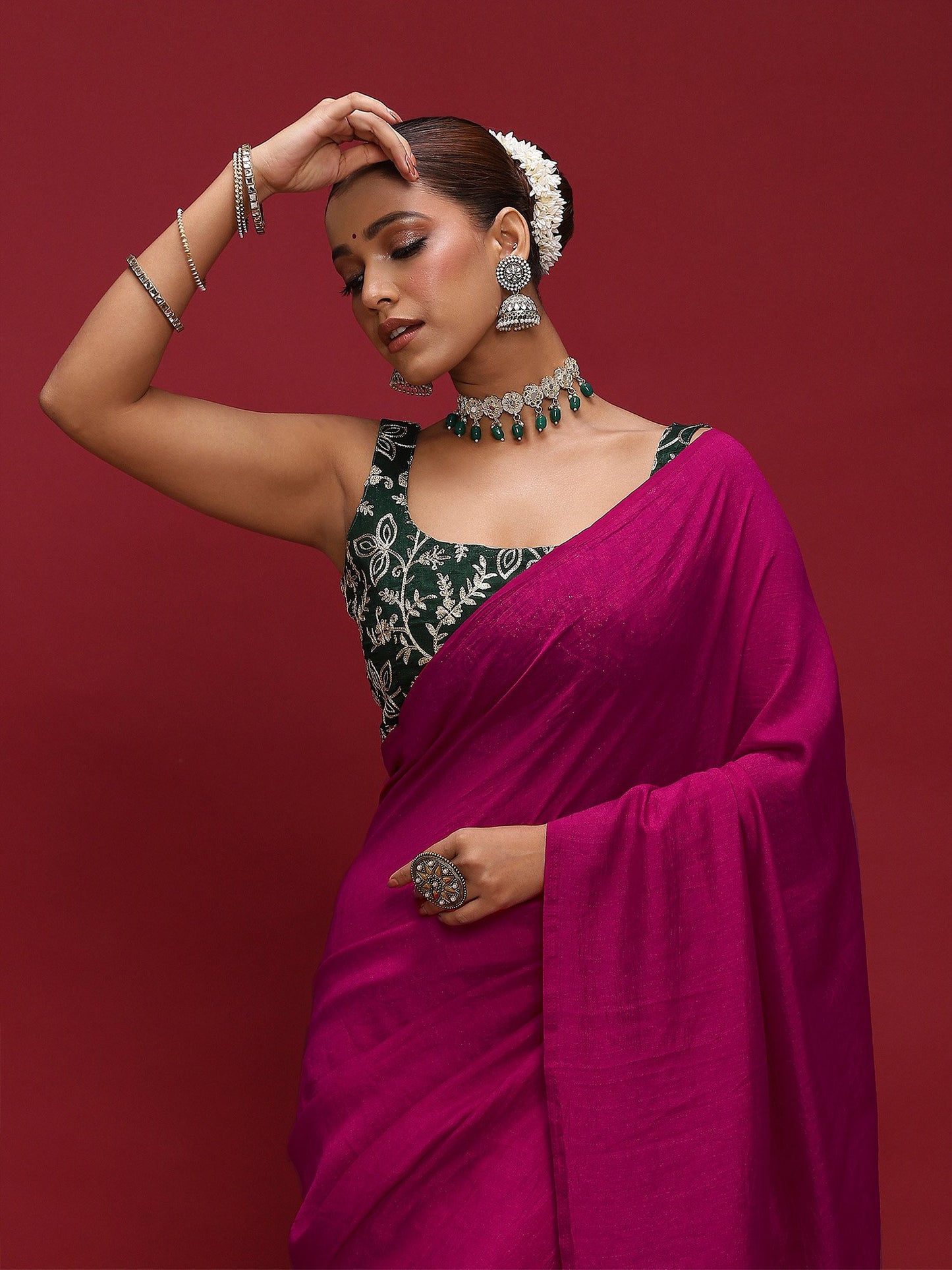 Pink Party Wear Vichitra Silk  Solid Saree