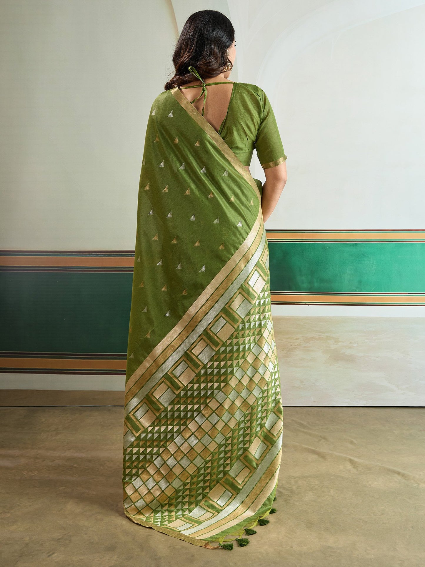 Green Banarasi Tussar Silk Woven Saree