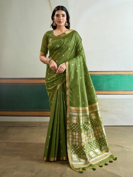 Green Green Banarasi Tussar Silk Woven Saree